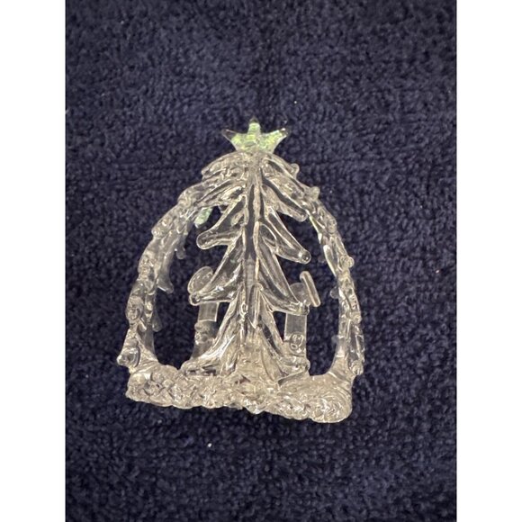 Clear Glass Nativity Scene Figurine With Star Topper & Christmas Tree Backdrop - Picture 4 of 5